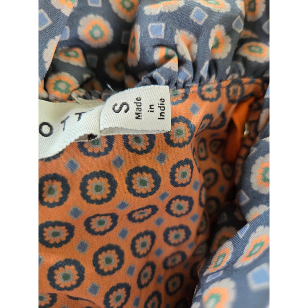 Gretchen Scott Ruffle Collar Tiered Maxi Dress‎ Blue Orange Geometric Floral S - Picture 8 of 12